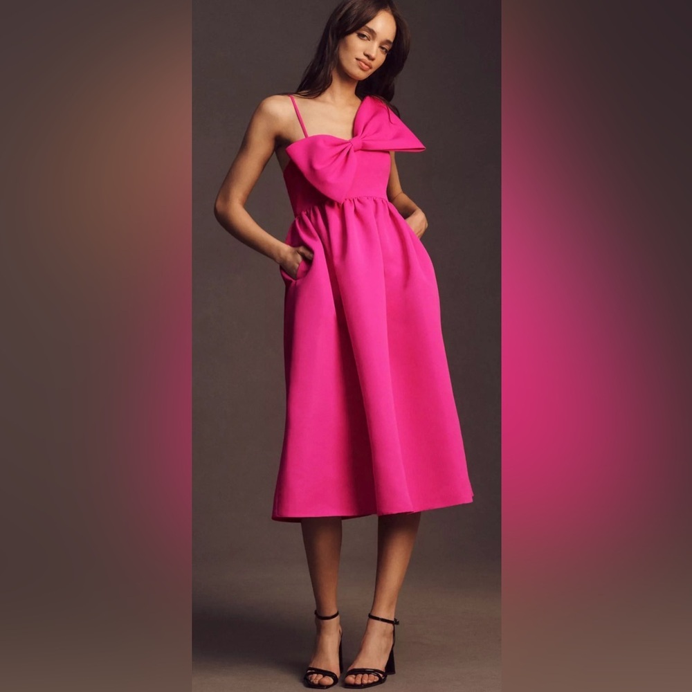 Sachin & Babi Sloane Asymmetrical Bow Taffeta A-Line Midi Dress